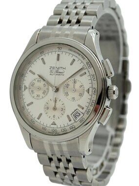 Zenith 38mm Men's El Primero Chronograph Silver Dial SS Watch! Ref: 02.0500.400!